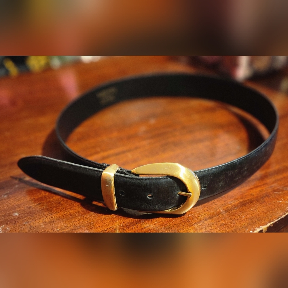Partners Black Genuine Leather Belt with Gold Buckle size Medium